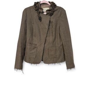Deconstructed vintage‎ Y2K brown herringbone Italian wool blazer 10